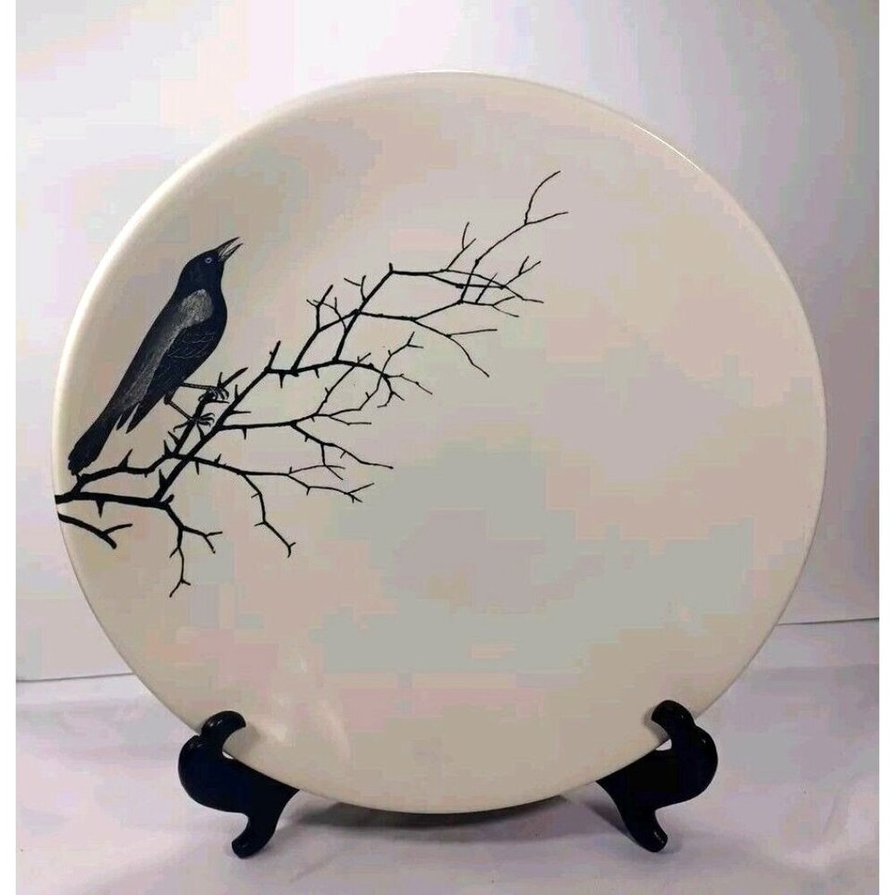 Victorian English Gothic Pottery XL 13" Serving Bowl Edward Challinor Crow Raven
